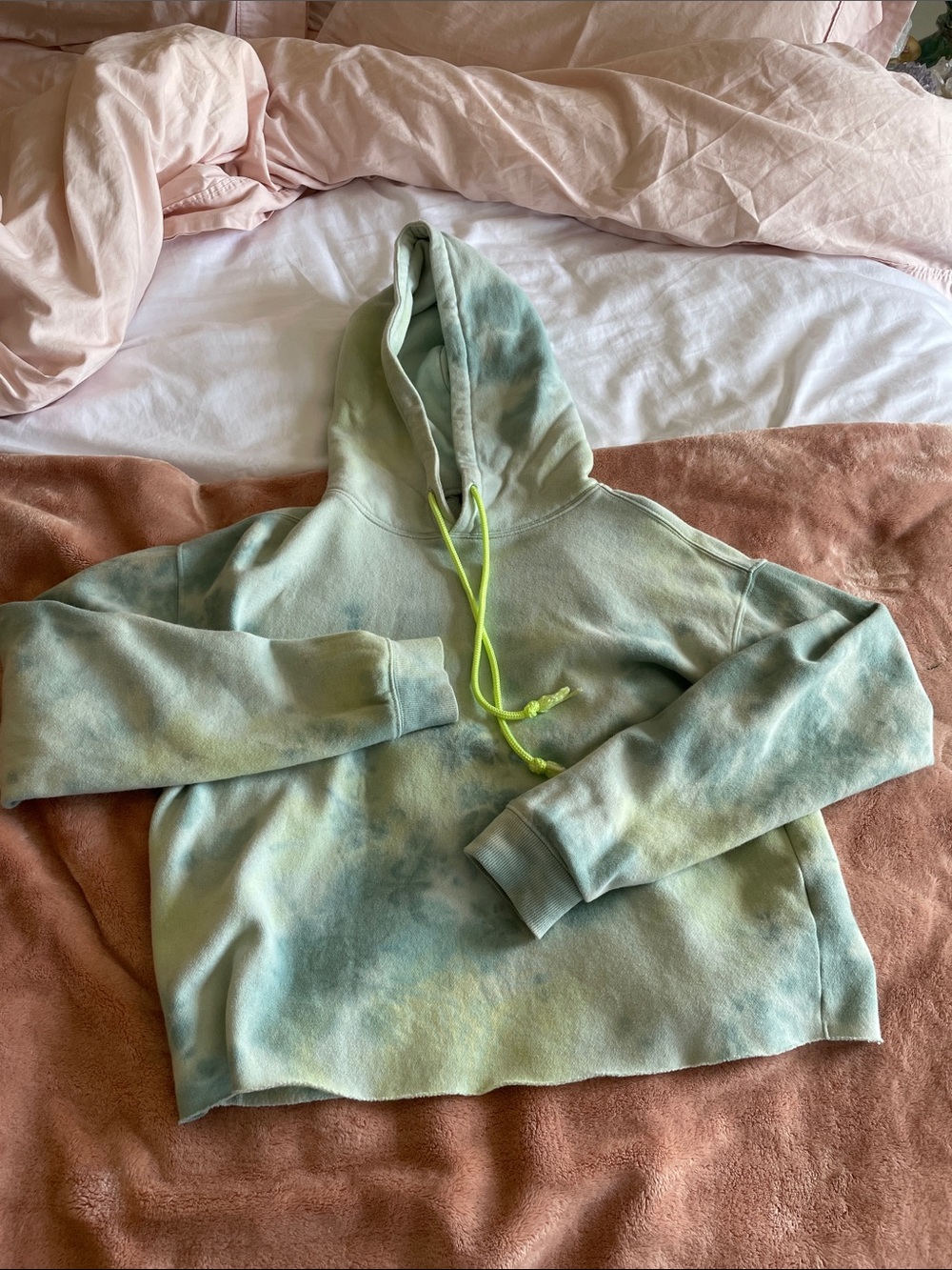 wild fable Pastel Green & Blue Tie-Dye Cropped Hoodie  Neon Drawstring, xsmall